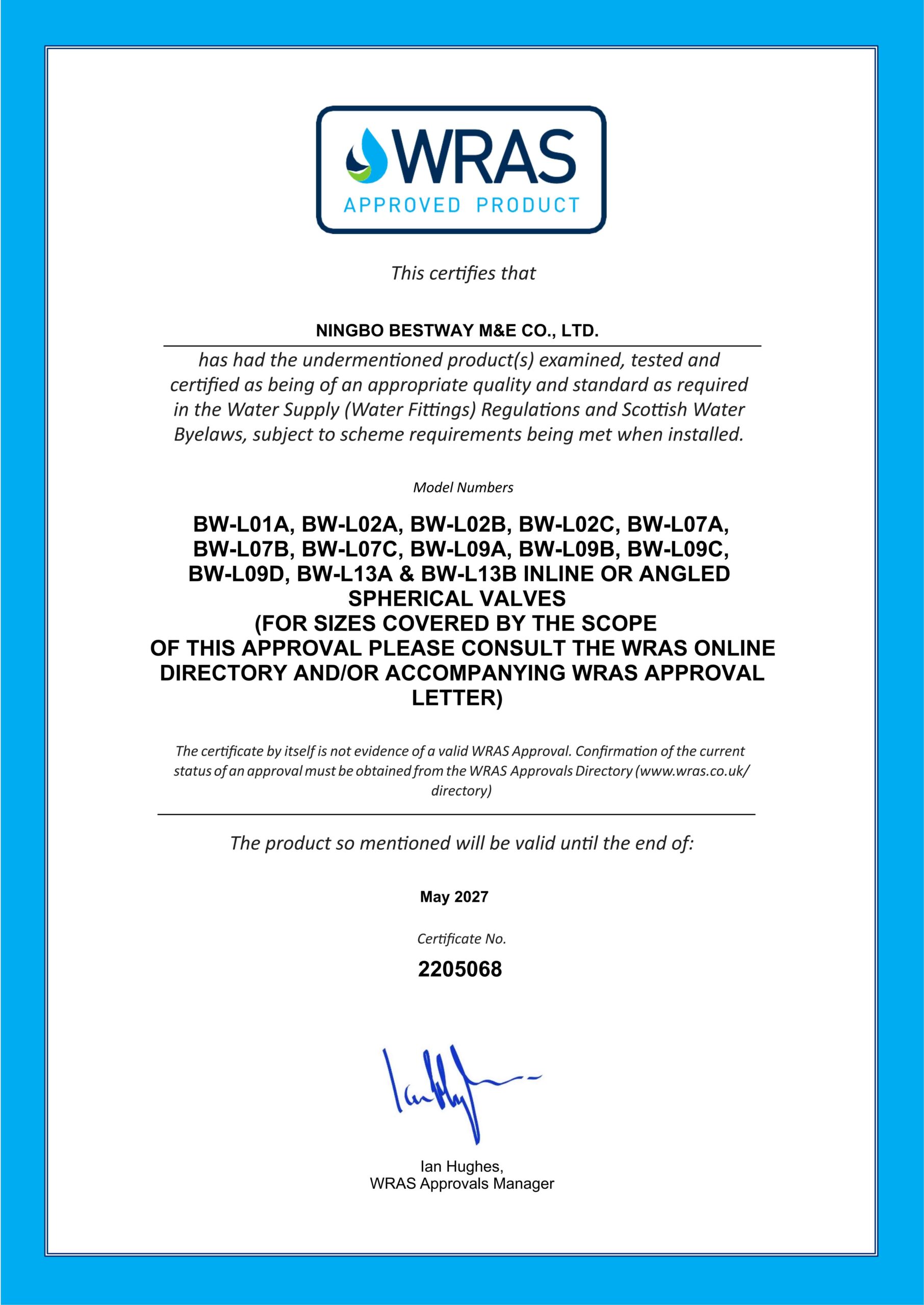 WRAS Certificate - BMAG