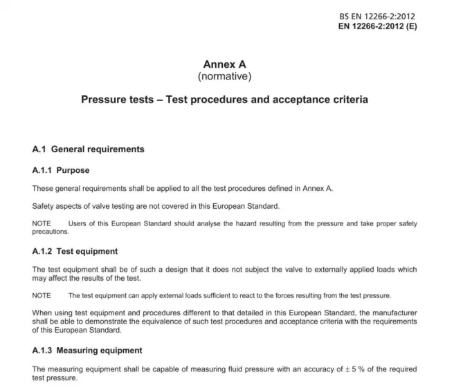 BS EN 12266 2 2012 Valve Testing Standard